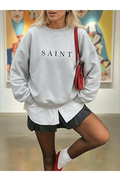 ArtYus Unisex Long Sleeve Saint Transfer Printed Plus Size Crew Neck Sweatshirt