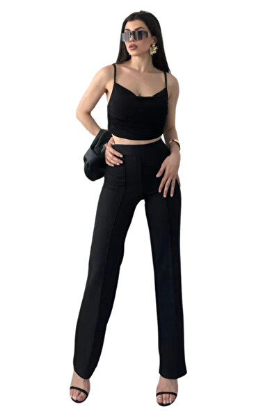 BEEMU High Waist Piped Pants - Black