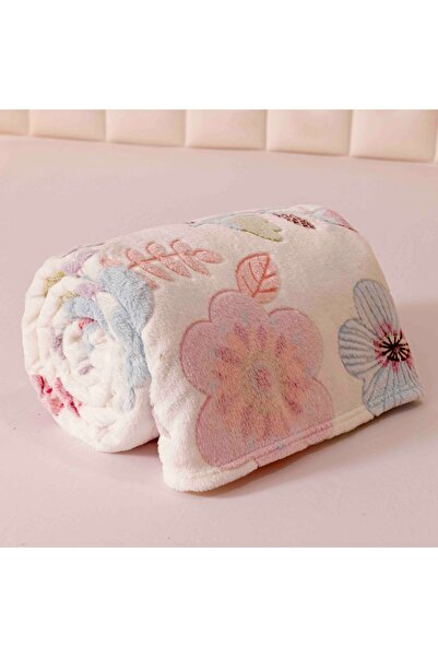 JOJO HOME Thin cocolino blanket, 200x230cm, plush microfiber, Pink flowers