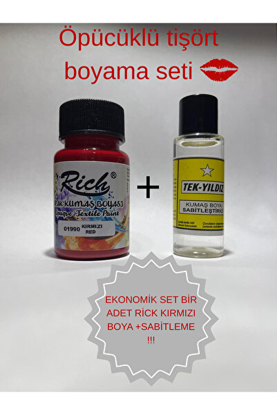 boyansa 1 adet rich kırmızı kumaş boyası + tek yıldız sabitleme ( öpücüklü T-Shirt boyası özel set )