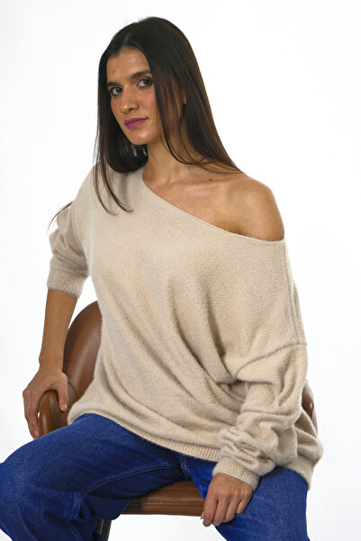ABBRA Pulover pentru femei cu un singur umăr, cu barbă deschisă