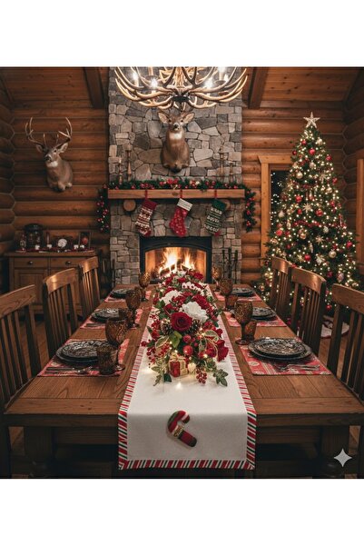 Durushe Premium Christmas Runner Tablecloth Runner– Christmas 2 Figured Handcrafted New Year Decorative Table Strip