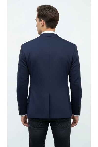 Plus Scorpion Navy Blue Men's Slim Fit Single Button Blazer Jacket – Stylish Textured Fabric, Lined, Casual and Office Combination