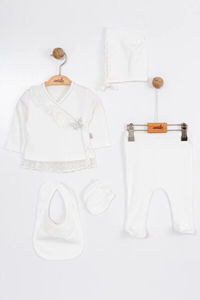 MİNİBORN Cotton Lace Detailed Luxury 5-Piece Newborn Baby Hospital Discharge Set