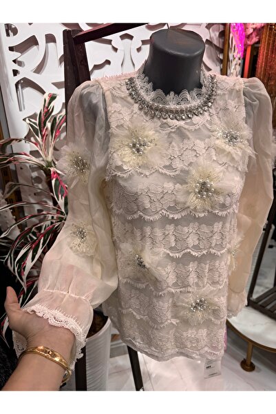 ŞEHRAZAT BUTİK Floral Detailed Stone Design Shirt