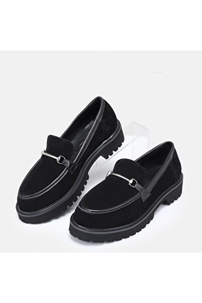 butikpabuc Women's Loafer Shoes Black Genuine Suede Leather Large Size (35-44)