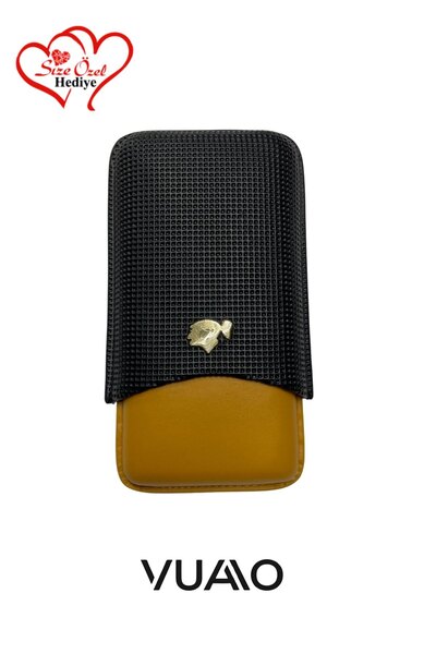 COHİBA Puro Kılıfı 3'lü Siyah Sarı - Puro Taşıma Kılıfı 3'lü