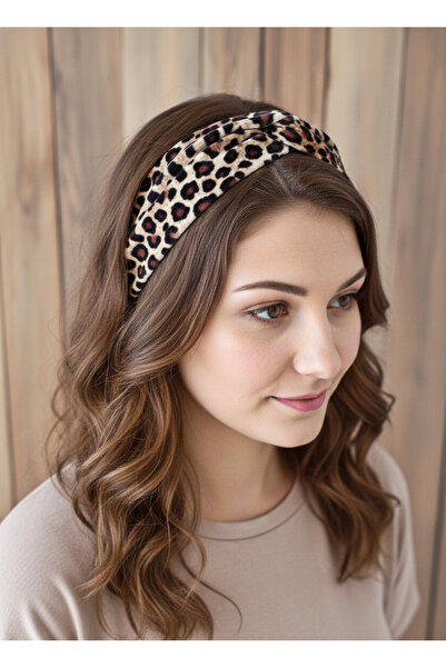 Mufincollection Leopar Desenli Lastikli Saç Bandı / Kadın Çapraz Bağlamalı El...