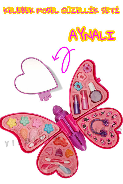 YILDIRIM OYUNCAK مجموعة مكياج جميلة على شكل فراشة وردية مكونة من 4 طبقات، ظلا...