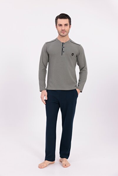 BLACKMORE Men's Green Jacquard Winter Long Sleeve Cotton Men's Pajama Set