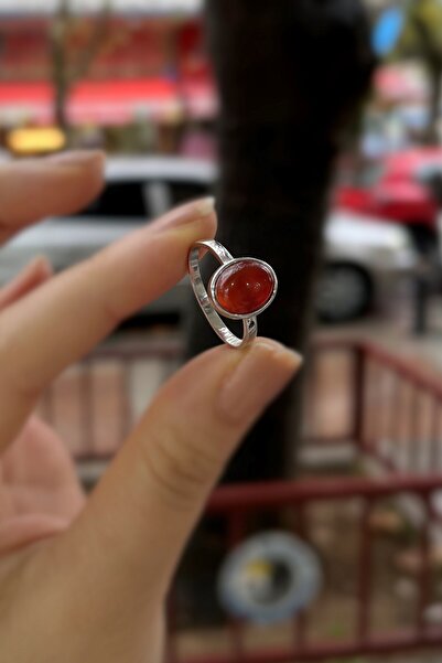 Erer Gümüş Gümüş 10x8 mm akik taşlı altın kaplama yüzük