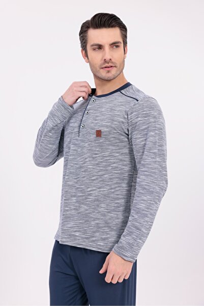 BLACKMORE Men's Dark Gray Winter Jacquard Long Sleeve Cotton Pajama Set