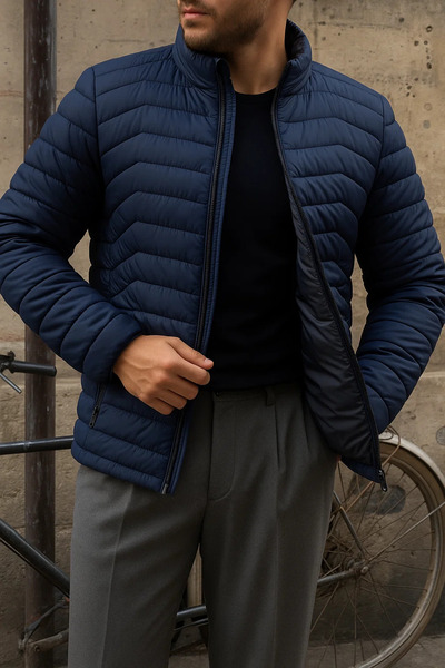 comstar Men's Casual Zippered Winter Navy Blue Puffer Jacket