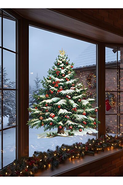 Aysha Tasarım Sparkling Red Decorated Christmas Pine Sticker