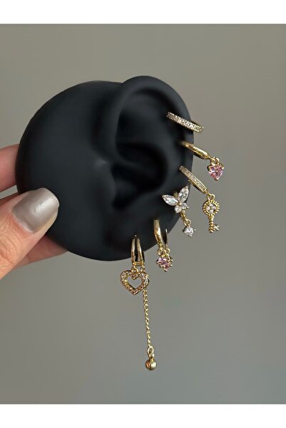 h&b design jewel Çelik Gold Kelebekli 6 Lı Küpe Seti