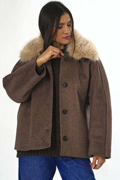 ABBRA Γυναικείο παλτό με αφαιρούμενο γούνινο γιακά