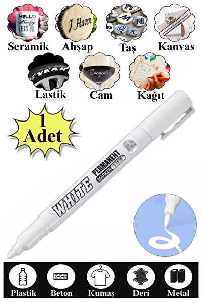 Artlantis Keçeli Beyaz Kalem 1 Adet Kalıcı Marker Kalem Yağ Bazlı Cam Metal S...