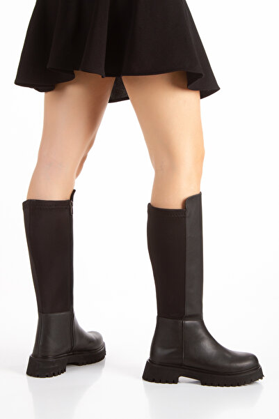 PASSAGE SHOES Women's Scuba Fabric Detailed Zippered Boots 7029 Black