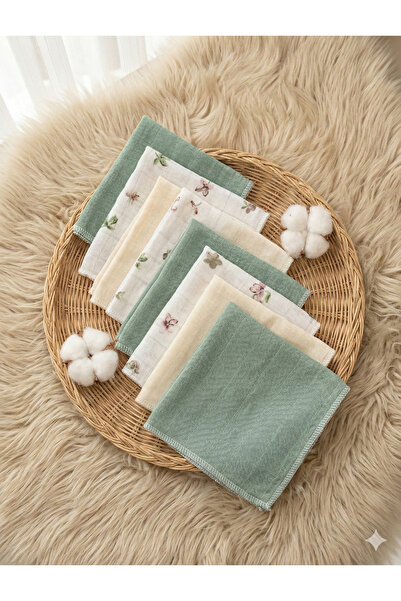 ASİMEL TASARIM 10'lu Desenli Müslin Bebek Ağız Mendili Ter Bezi 25x25 cm %100 Pamuk