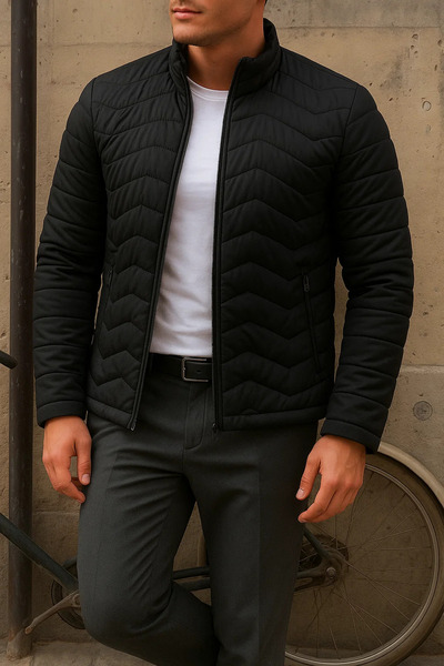 comstar Men's Casual Zippered Winter Black Puffer Jacket