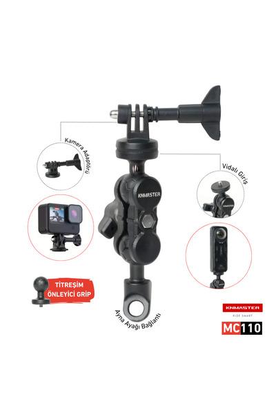 Knmaster MC110 – Ayna Dibi Bağlantılı 360° Ayarlanabilir Kamera Tutucu Aparat (15 cm)