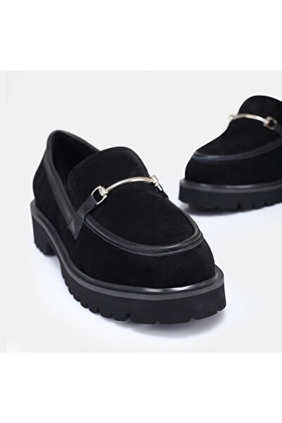 butikpabuc Women's Loafer Shoes Black Genuine Suede Leather Large Size (35-44)