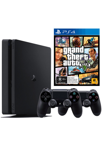 Sony PlayStation 4 SLIM 1TB + 2 controllere + GTA 5 (la mâna a doua)