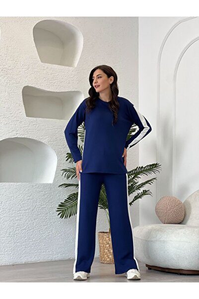 DE'VESTA Imported Modal Fabric with Striped Detail on the Shoulder, Cotton, Women's Bohemian Casual Top-Bottom Set Tracksuit Set