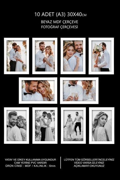 Me you 10 Adet 30x40 Çerçeve - Mdf Çerçeve - Fotoğraf Çerçevesi - A3 Poster Ç...