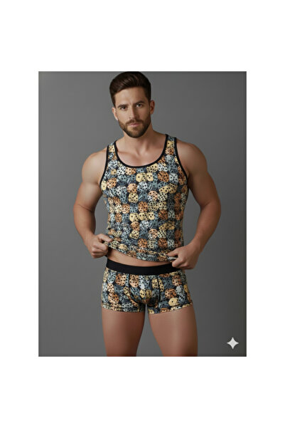 ÇAĞLAR BUTİK Erkek Zar Desenli Atlet Boxer İç Çamaşır Takımı CB251105
