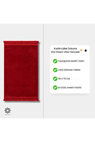 Safa Gift Luxury Dowry Gift Prayer Rug and Rosary Set, Velvet Textured, Soft, Stylish and Fringed Prayer Mat