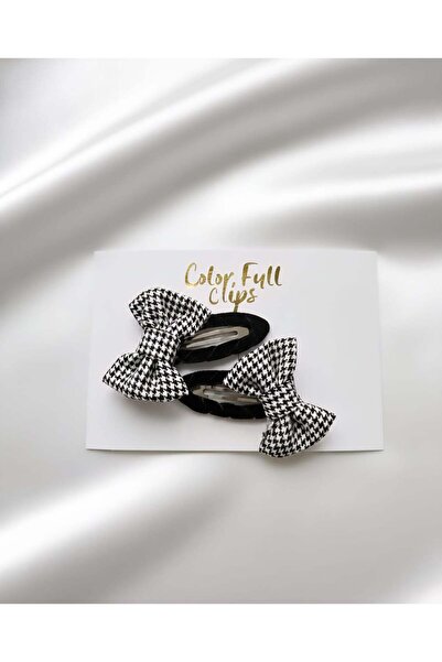 COLORFULLCLİPS Crowbar Bow Velvet Ribbon Covered 6 cm Snap Buckle Set of 2