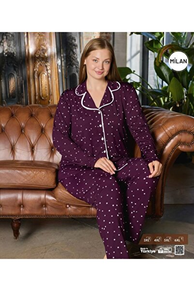 Hirazenmoda Plus Size Women's Buttoned Pajama Set – Stretchy Fabric 3Xl-6Xl