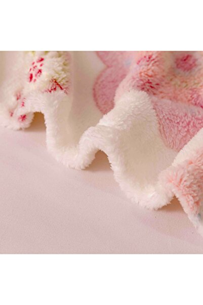 JOJO HOME Thin cocolino blanket, 200x230cm, plush microfiber, Pink flowers