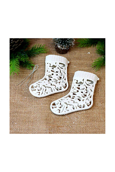 ASPARTAM جوارب مزخرفة لشجرة عيد الميلاد، 2 قطعة، 13 × 10 سم، لون أبيض لامع