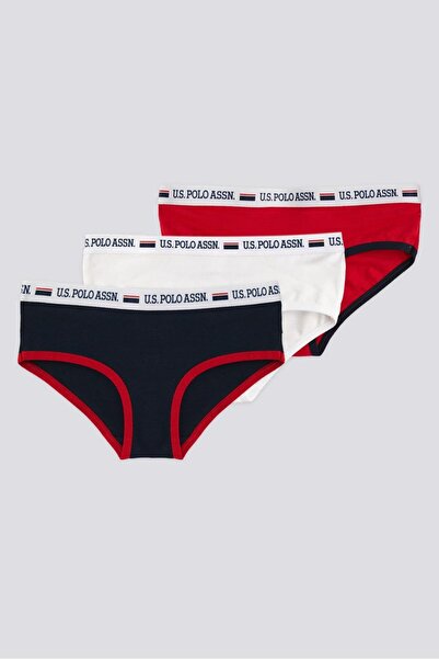U.S. Polo Assn. 3-Pack of Girls' Underwear, Navy Blue, Red, White