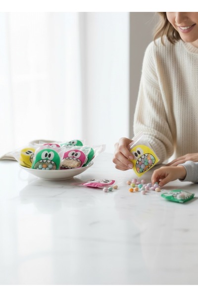 tugce shopping 100 Adet 4 Renkli Canavarlı Bantlı Şeffaf Poşet Saklama Paket Çocuk Okul Mutfak Doğum Günü Parti