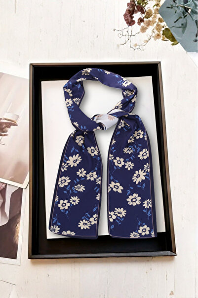 Walkenzo Floral Patterned Double-Sided Silky Elegant Twilly Women's Scarf