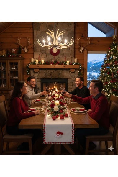 Durushe Premium Christmas Runner Tablecloth Runner– Christmas 2 Figured Handcrafted New Year Decorative Table Strip