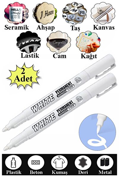 Artlantis Beyaz Keçeli Kalem 2 Adet Kalıcı Marker Kalem Yağ Bazlı Cam Metal S...