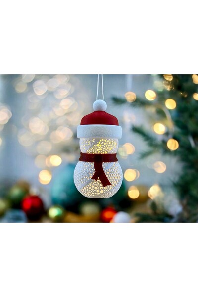 Anka Atolye Kardan Adam Şeklinde Işıklı Noel Topu - Yılbaşı Ağacı Süsü 3D Bas...