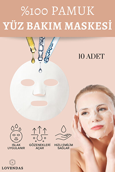 Lovendas قناع وجه قطني 10 قطع (كريم، سيروم ومحسن امتصاص الزيوت)