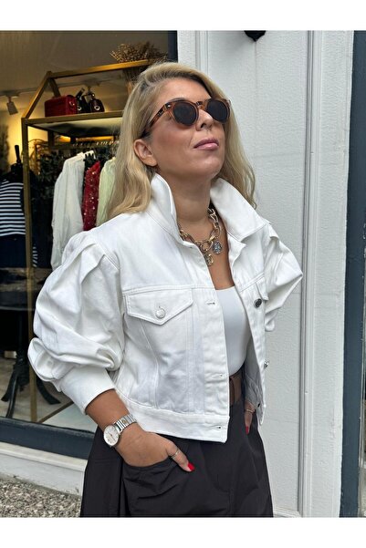 vanillabyilkay BEYAZ BALON KOLLU KOT CEKET