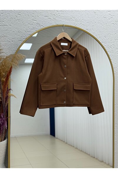 MİHRA STORE Jachetă scurtă Belita cu nasturi metalici-EN2170 maro