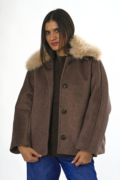 ABBRA Γυναικείο παλτό με αφαιρούμενο γούνινο γιακά