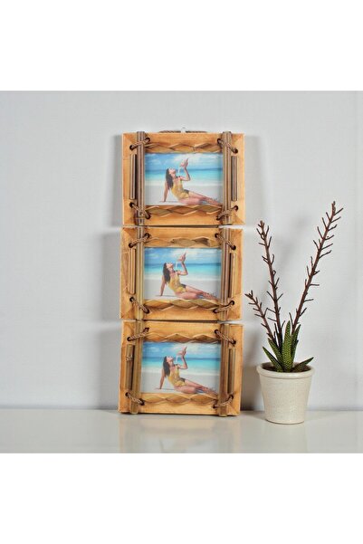 e-life shop Ramă foto din bambus din lemn natural, realizată manual, din 3 pi...