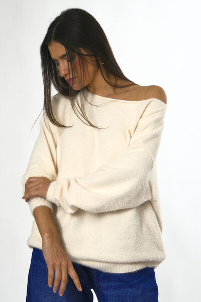 ABBRA Women's One Shoulder Open Beard Sweater