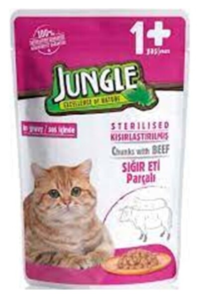 Jungle Pouch Sığır Eti Parçalı Kısırlaştırılmış Kedi Konservesi 100GR