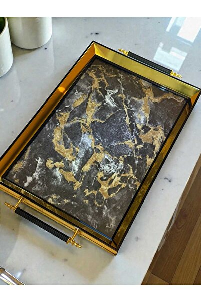 Mia Premium Kalite Orjinal İç Kabartmalı Cam Modern Çay Kahve Tepsi