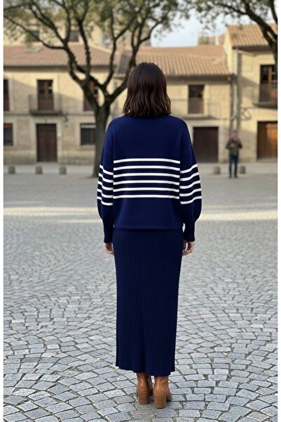 YusGos Women's Transverse Thin Stripe Pattern Sweater Dress